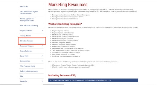 Marketing Resources Tab 